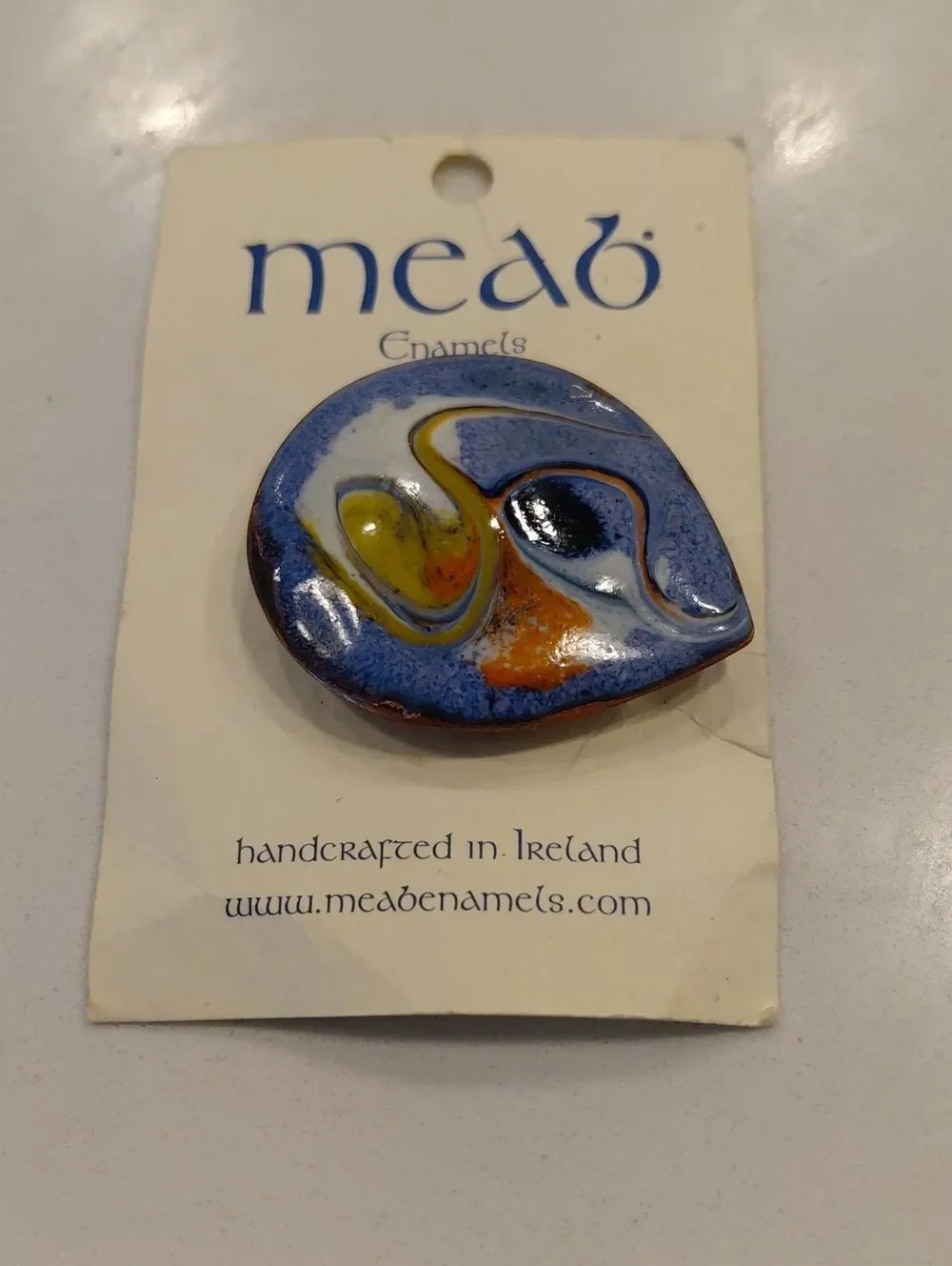 Meab Blue, Yellow & Orange Abstract Enamel Brooch...New
